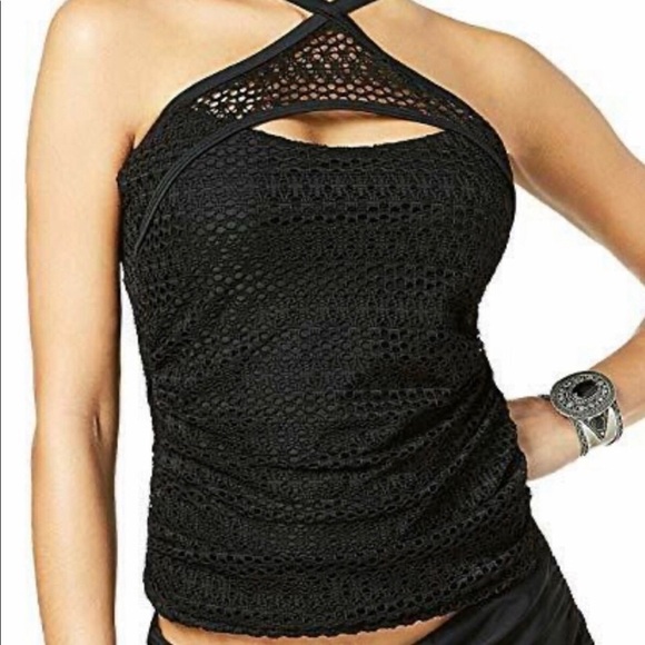 Island Escape size 16 black Tankini crochet lined slightly padded NWOT - Picture 1 of 10